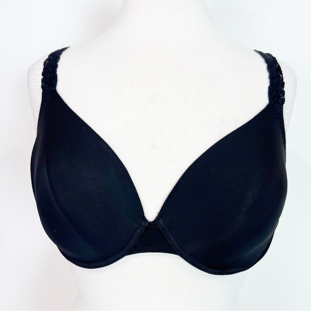 NATORI BLACK UNDERWIRE BRA WITH LACE STRAPS WOMENS SZ 32DD